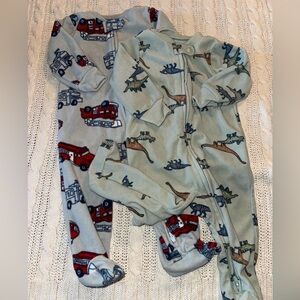 Carter's Blue and Gray Dinosaur Fire Truck Footies